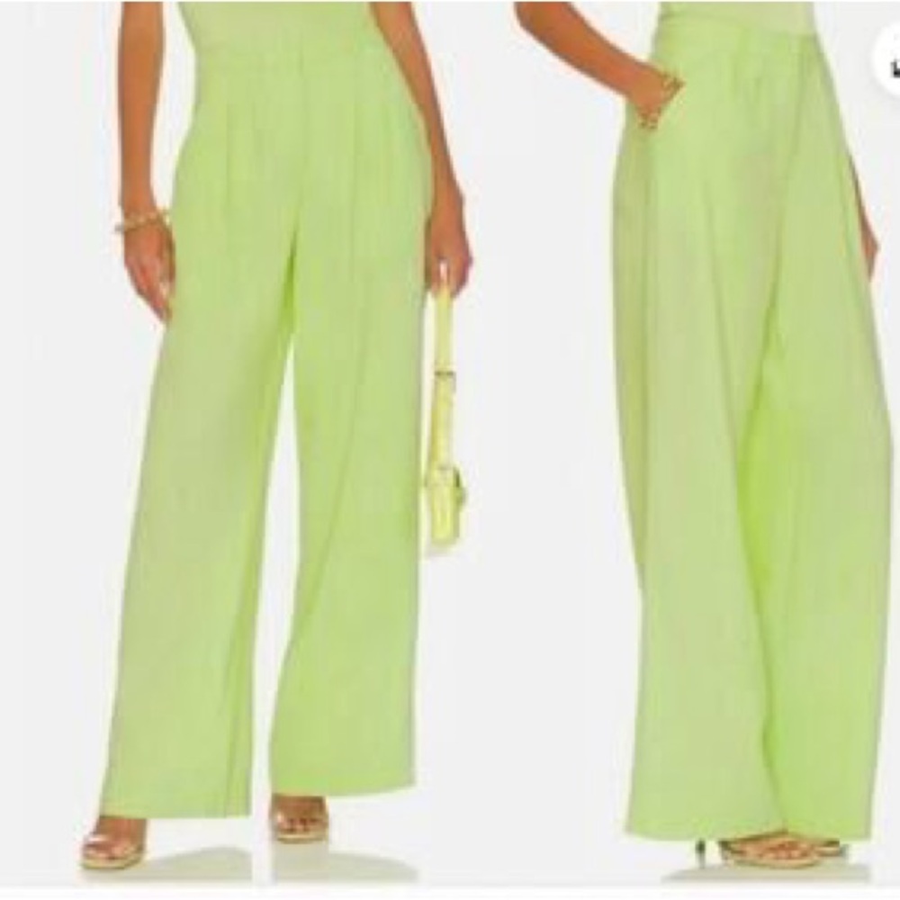 WeWoreWhat Wide Leg High-Waist Pants in Lime Green